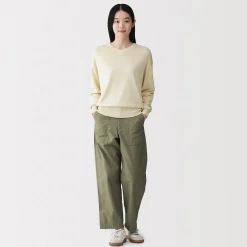 New Muji Pull à col en V en mélange de fibres de soja pour femme