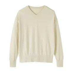 New Muji Pull à col en V en mélange de fibres de soja pour femme