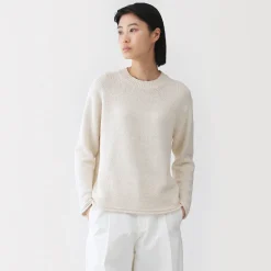 Muji Pull à col ras du cou bouclé en mélange de coton pour femme