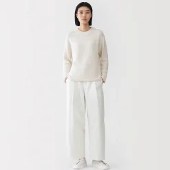 Muji Pull à col ras du cou bouclé en mélange de coton pour femme