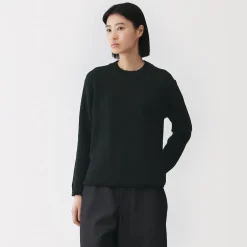 Muji Pull à col ras du cou bouclé en mélange de coton pour femme