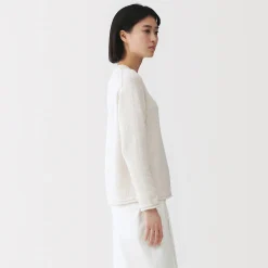 Muji Pull à col ras du cou bouclé en mélange de coton pour femme