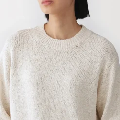 Muji Pull à col ras du cou bouclé en mélange de coton pour femme