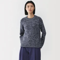 Muji Pull à col ras du cou bouclé en mélange de coton pour femme
