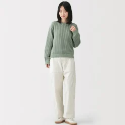 Hot Muji Pull à col ras du cou en tricot de coton mélangé pour femme