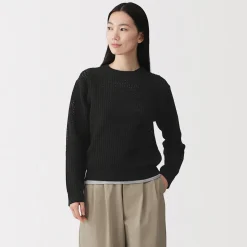 Hot Muji Pull à col ras du cou en tricot de coton mélangé pour femme