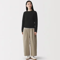 Hot Muji Pull à col ras du cou en tricot de coton mélangé pour femme