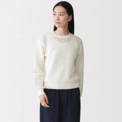 Hot Muji Pull à col ras du cou en tricot de coton mélangé pour femme