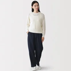 Hot Muji Pull à col ras du cou en tricot de coton mélangé pour femme