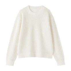 Hot Muji Pull à col ras du cou en tricot de coton mélangé pour femme