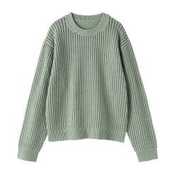 Hot Muji Pull à col ras du cou en tricot de coton mélangé pour femme