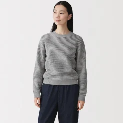 Hot Muji Pull à col ras du cou en tricot de coton mélangé pour femme