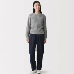 Hot Muji Pull à col ras du cou en tricot de coton mélangé pour femme
