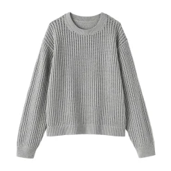 Hot Muji Pull à col ras du cou en tricot de coton mélangé pour femme