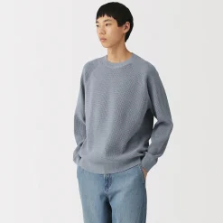Online Muji Pull à col ras du cou en tricot gaufré de coton mélangé pour homme