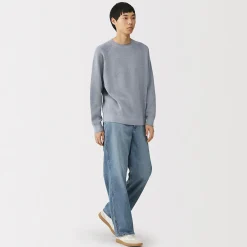 Online Muji Pull à col ras du cou en tricot gaufré de coton mélangé pour homme