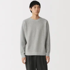 Online Muji Pull à col ras du cou en tricot gaufré de coton mélangé pour homme