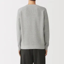 Online Muji Pull à col ras du cou en tricot gaufré de coton mélangé pour homme