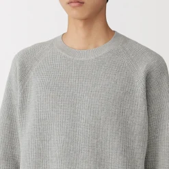 Online Muji Pull à col ras du cou en tricot gaufré de coton mélangé pour homme