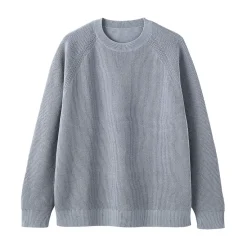 Online Muji Pull à col ras du cou en tricot gaufré de coton mélangé pour homme