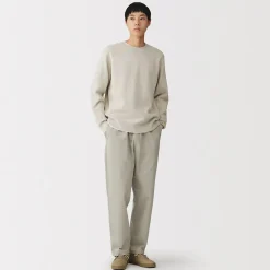 Online Muji Pull à col ras du cou en tricot gaufré de coton mélangé pour homme