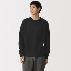 Online Muji Pull à col ras du cou en tricot gaufré de coton mélangé pour homme
