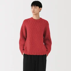 Sale Muji Pull à col rond à tricot épais en laine mérinos pour homme