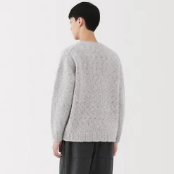 Sale Muji Pull à col rond à tricot épais en laine mérinos pour homme