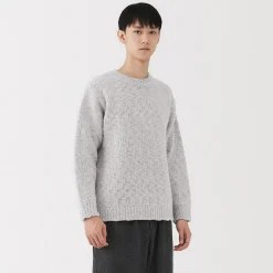 Sale Muji Pull à col rond à tricot épais en laine mérinos pour homme