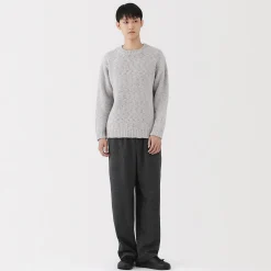 Sale Muji Pull à col rond à tricot épais en laine mérinos pour homme