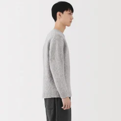 Sale Muji Pull à col rond à tricot épais en laine mérinos pour homme