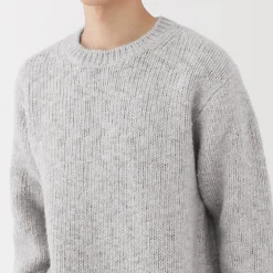 Sale Muji Pull à col rond à tricot épais en laine mérinos pour homme