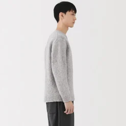 Sale Muji Pull à col rond à tricot épais en laine mérinos pour homme