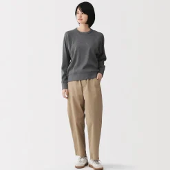 New Muji Pull à col rond en coton biologique tricoté gaufré pour femme
