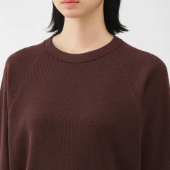 New Muji Pull à col rond en coton biologique tricoté gaufré pour femme