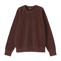 New Muji Pull à col rond en coton biologique tricoté gaufré pour femme