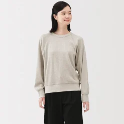 New Muji Pull à col rond en coton biologique tricoté gaufré pour femme