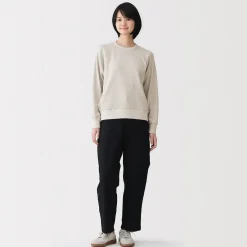 New Muji Pull à col rond en coton biologique tricoté gaufré pour femme