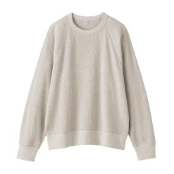 New Muji Pull à col rond en coton biologique tricoté gaufré pour femme