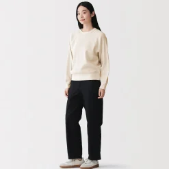 New Muji Pull à col rond en coton biologique tricoté gaufré pour femme