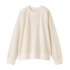 New Muji Pull à col rond en coton biologique tricoté gaufré pour femme