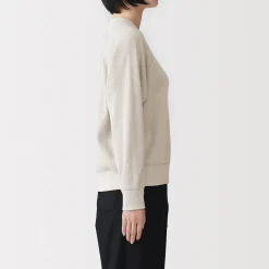 New Muji Pull à col rond en coton biologique tricoté gaufré pour femme