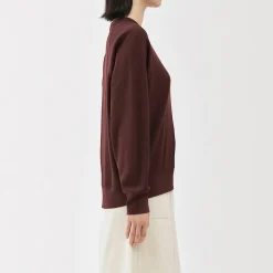 New Muji Pull à col rond en coton biologique tricoté gaufré pour femme