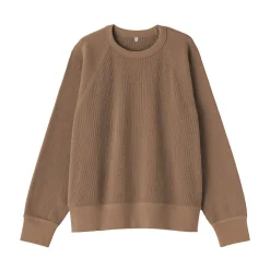New Muji Pull à col rond en coton biologique tricoté gaufré pour femme