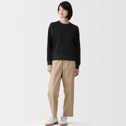 New Muji Pull à col rond en coton biologique tricoté gaufré pour femme