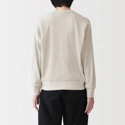 New Muji Pull à col rond en coton biologique tricoté gaufré pour femme