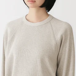 New Muji Pull à col rond en coton biologique tricoté gaufré pour femme