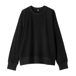 New Muji Pull à col rond en coton biologique tricoté gaufré pour femme
