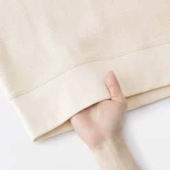 New Muji Pull à col rond en coton biologique tricoté gaufré pour femme