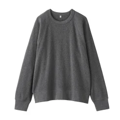 New Muji Pull à col rond en coton biologique tricoté gaufré pour femme